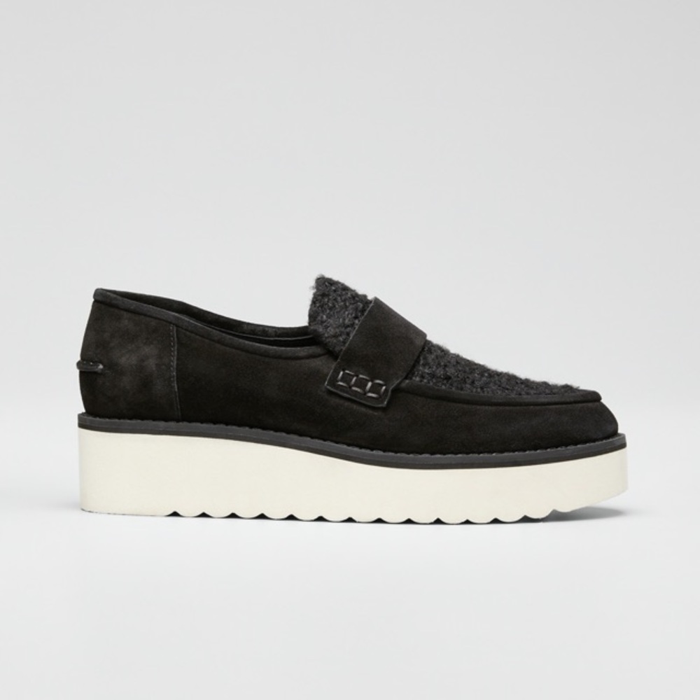 Vince Black Zoila Loafers Suede Shearling Shoes